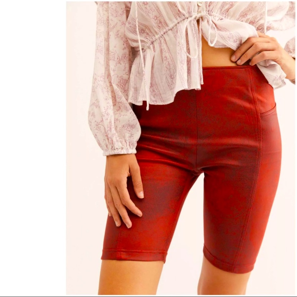 FREE PEOPLE Bike Shorts Faux Suede Red Stretch M